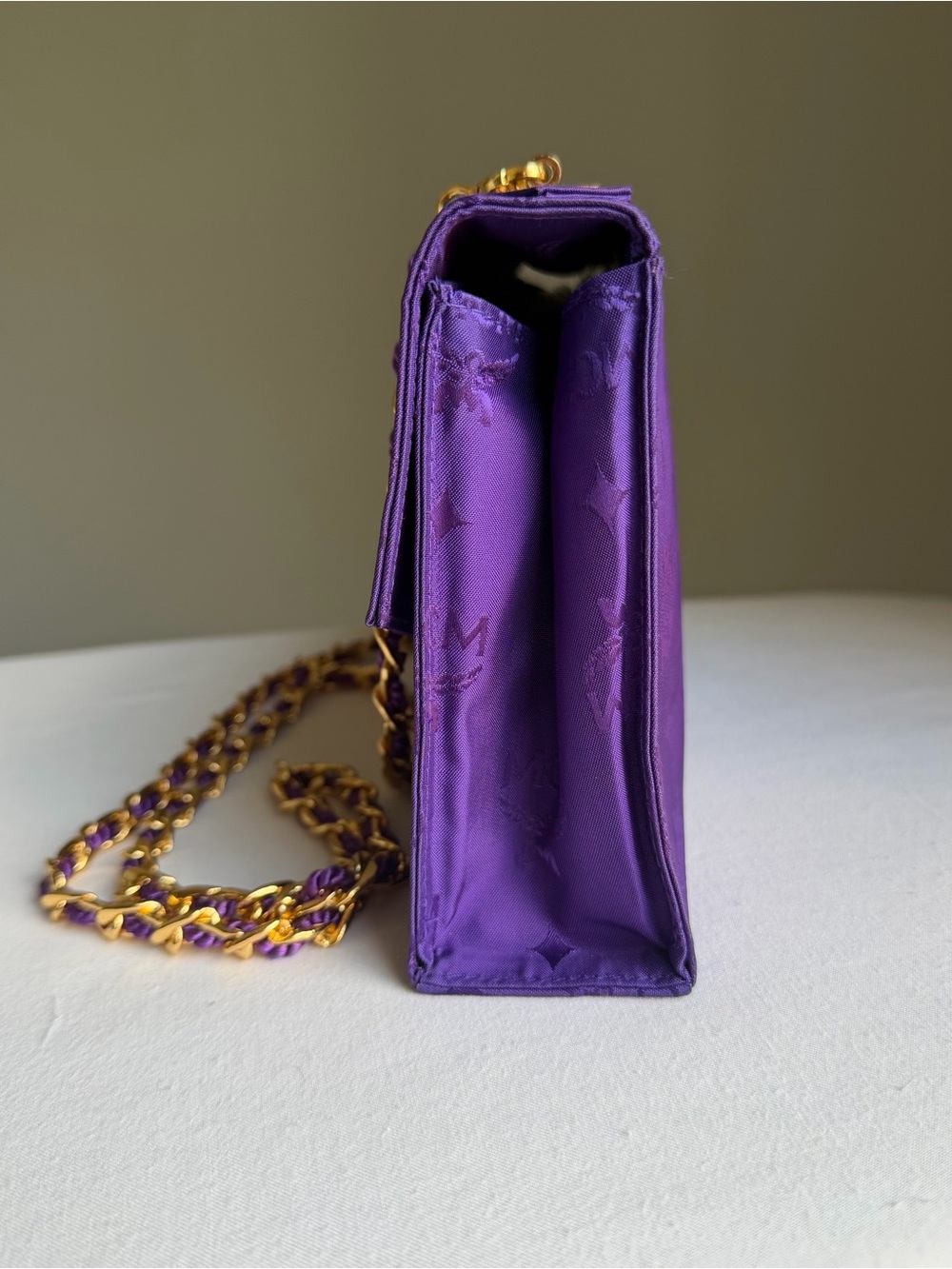 Vintage MCM Purple Tonal Monogram Chain Bag & Matching Wallet and Mirror Set - Picture 6 of 17